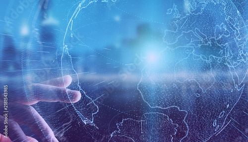 Futuristic digital world map with global network technology