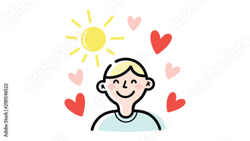 Photography Radiant Happiness: A cheerful individual is surrounded by warm sunlight and floating hearts, embodying pure joy and contentment