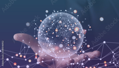 Global Digital Network Globe in Hand Technology Concept