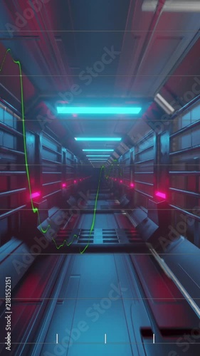 Animated glowing tunnel with red and blue lights symbolizes global networking.