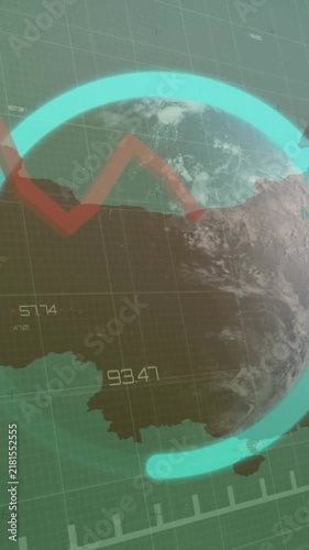 Animation of financial data processing over globe and map of china