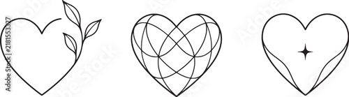 Minimalist Heart Tattoo Flash Sheet with Botanical Geometric and Star Symbol Designs