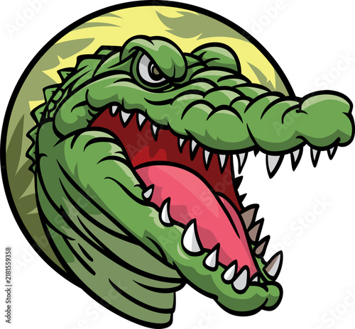 Crocodile head with open mouth. Vector cartoon illustration.