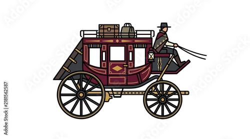 Vintage western stagecoach with driver illustration.