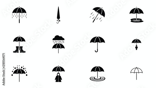 Fotografie Various umbrellas illustrating rain protection in different outdoor scenarios wi