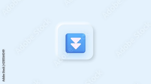 Download icon featuring a blue square button with double downward arrows in a clean 3D graphic style suitable for modern digital user interface design and web applications
