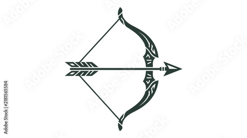 Elegant tribal style bow and arrow silhouette icon.