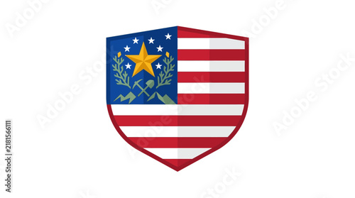 American flag shield emblem with star and laurel design.