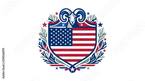American Shield Emblem Featuring a Majestic Ram Illustration.