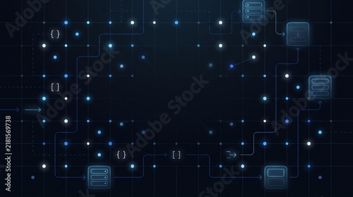 Plakat Abstract Data Node Network and Server Grid Background with Copy Space
