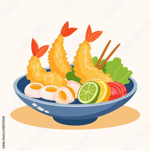 Tapety artystyczne サクサクの海老と野菜の天ぷら盛り合わせのイラスト