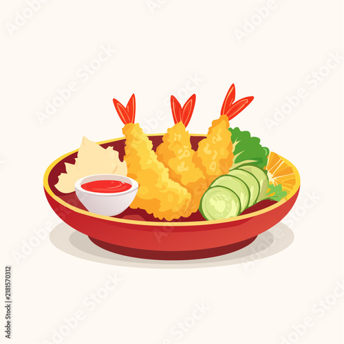 サクサクの海老と野菜の天ぷら盛り合わせのイラスト