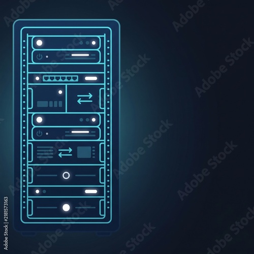 Obraz na płótnie Vertical Neon Server Rack Illustration for Cloud Computing and Data Storage