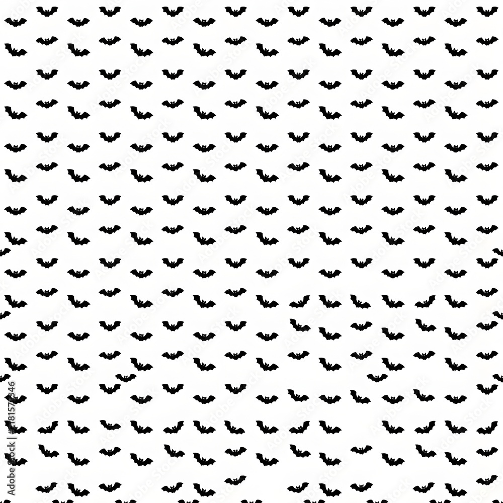 Obraz premium Seamless Halloween pattern with black bat silhouettes on a white background.