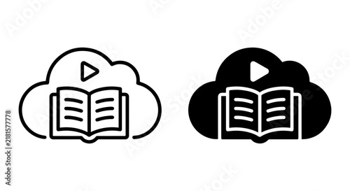 Cloud E-Learning Icons: Open Book and Play Button, Digital Education Vector Set