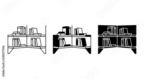 Corner Bookshelf Vector Icons, Minimalist Furniture Displays, Modern Storage Solutions