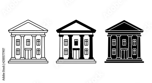 Classic Government Building Icons, Courthouse Vector Set, Civic Architecture Collection