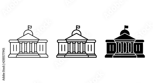Government Building Icons, Classic Architecture Vector Set, Civic Institution Symbols