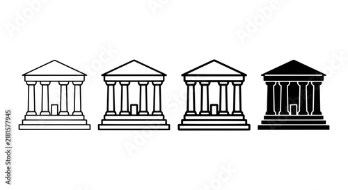 Classical Architecture Icons, Government Building Symbols, Courthouse Facade Graphics, Vector Set