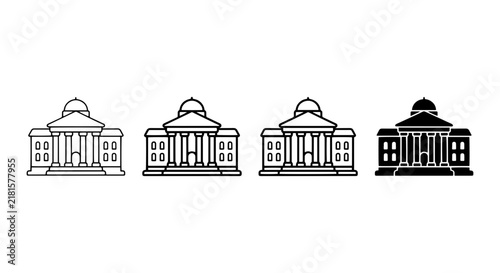 Classical Building Icons Set, Government Architecture Symbols, Public Institution Facade Vector Graphics