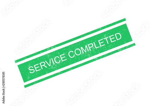 Green service completed stamp badge with white text