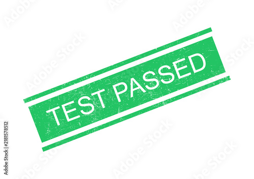 Green test passed stamp with white text on transparent background