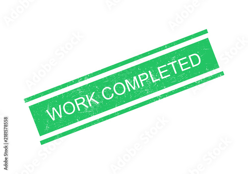 Green work completed stamp with white text on transparent background