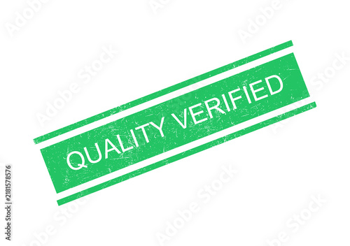 Quality verified green stamp with white text on transparent background