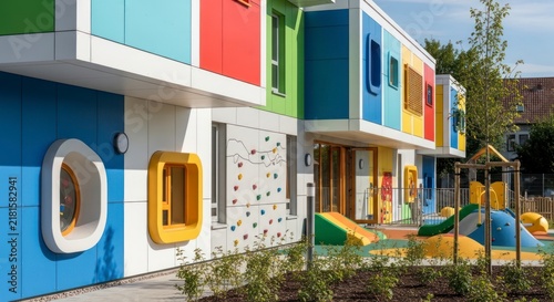 Colorful modern residential building playground.