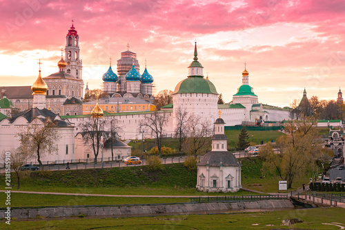 Photography SERGIYEV POSAD, RUSSIA – May 3, 2025: Trinity Sergius Lavra in Sergiev Posad at sunset