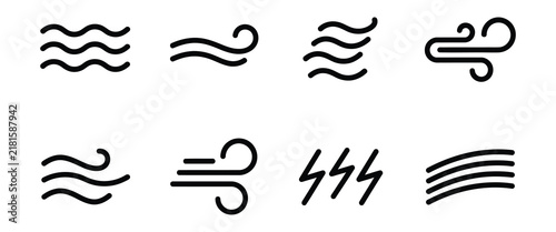 Canvastavla Collection of wind and air flow motion line icons with meteorology movement abst