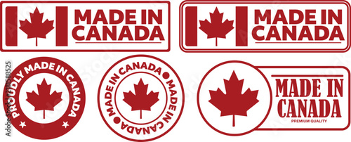 Made in Canada Badge Set with Maple Leaf Flag Stamps and Circular Seals Red Design