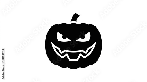 Foto Spooky Black Halloween Pumpkin Silhouette with Evil Grin.