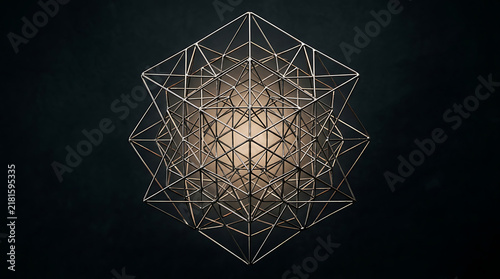 Obraz na płótnie Complex geometric wireframe structure glowing against a dark textured background