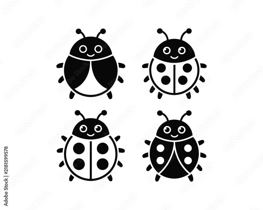 Fototapeta premium Ladybug silhouette, Ladybug insect, ladybug with wings, ladybug crawling vector design silhouette collection set