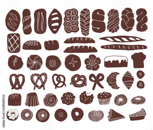 Set of different bread and pastry types