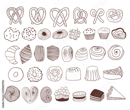 Set of different line art pastry