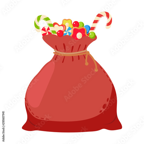 Christmas Santa Sack Filled with Candy and Sweets, santa claus red bag