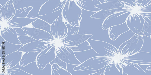Delicate outline of blooming flowers in soft pastel blue.