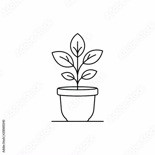 Minimalist Potted Houseplant Line Art Vector Icon