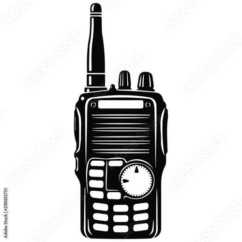 Black and white walkie talkie radio vector illustration silhouette icon on white background.