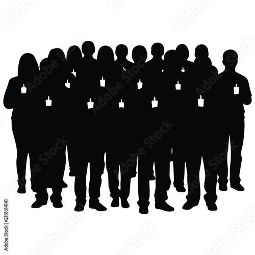 Bild auf Leinwand People holding candles in circle vector silhouette illustration for vigil memorial event