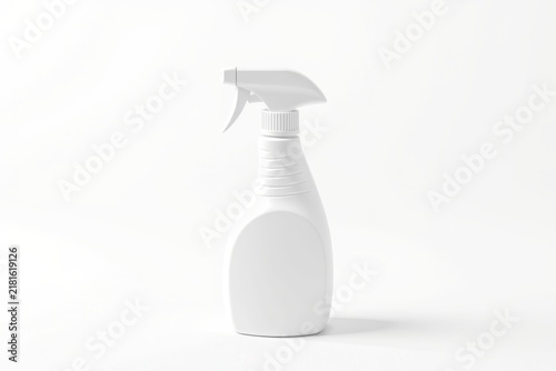 White plastic spray bottle on a white background with shadow.