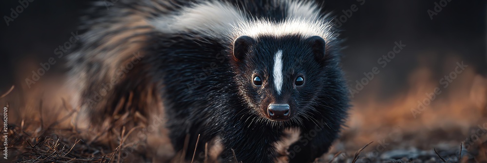 Obraz premium Very Cute Black and White Skunk in Nature