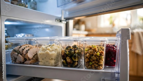 Prepared Holiday Leftovers in Clear Refrigerator Containers