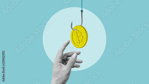 Obraz na plátně Bitcoin Investment Scam and Cryptocurrency Fraud Concept, Warning About Financia