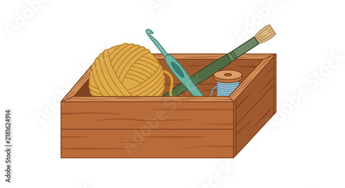 Craft Supply Wooden Box Vector Illustration