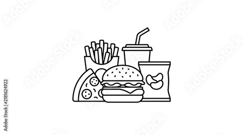 Fast Food Meal Outline Illustration