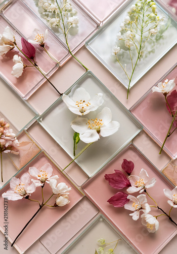 Pressed Dried Flowers on Glass Mosaic Tiles