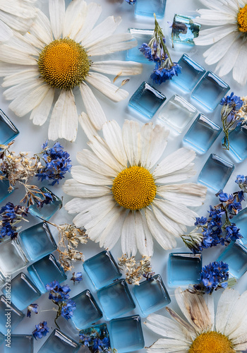 Pressed Dried Flowers on Glass Mosaic Tiles